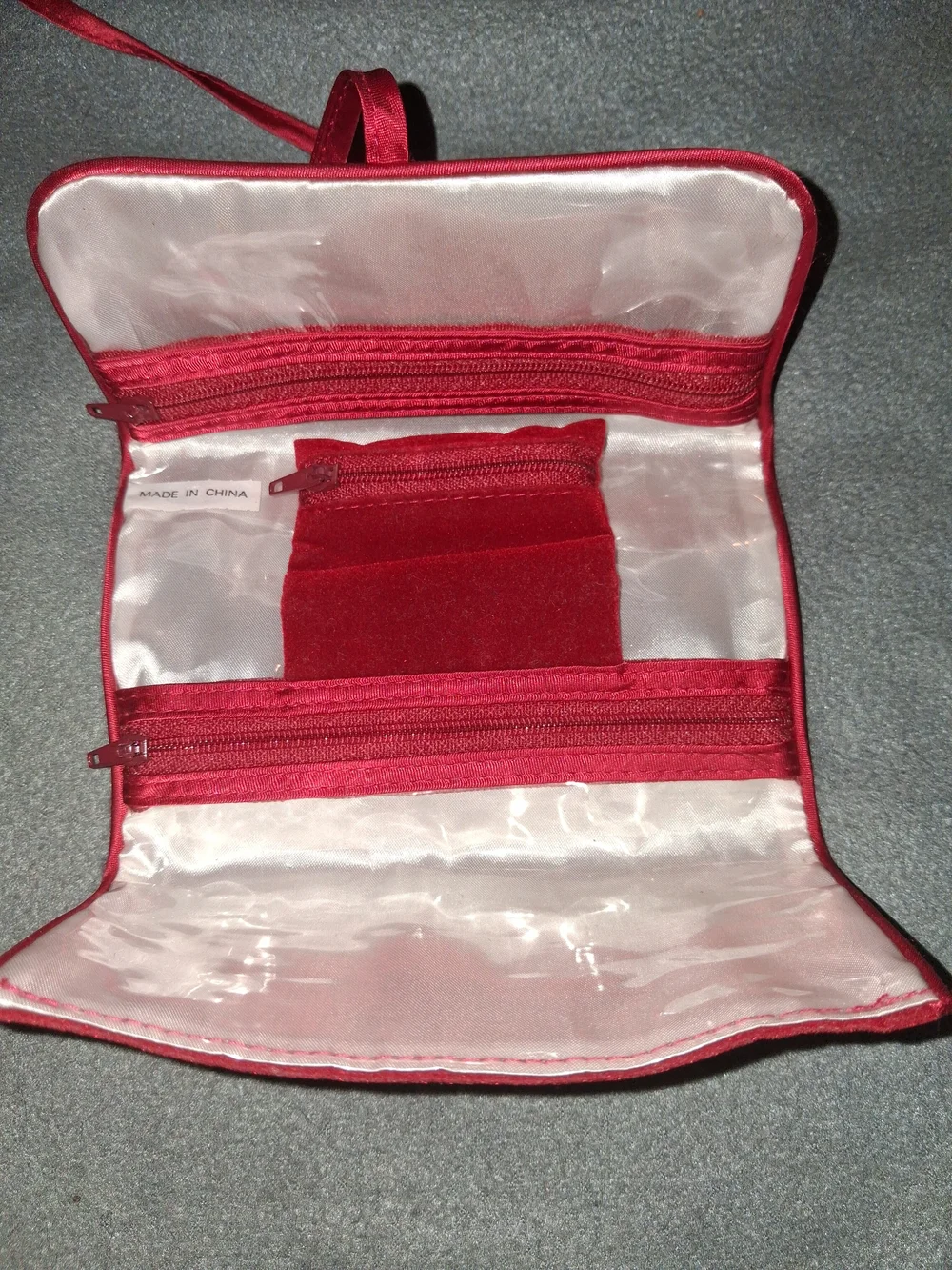 Velvet Foldover Jewelry Roll Clutch in Deep Red